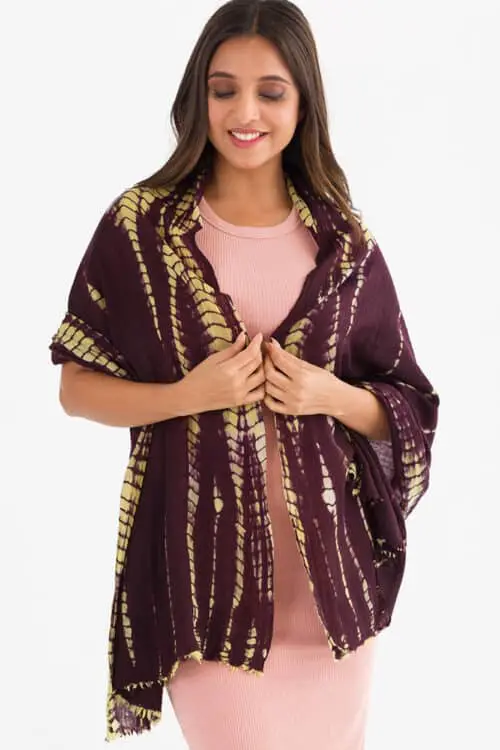 Shibori Purple Wool Shawl