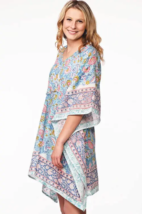 Floral Blue Cotton Caftan Dress