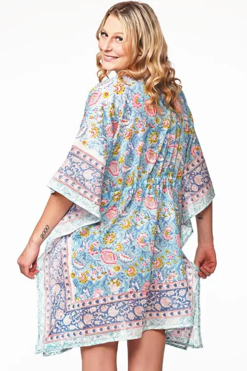 Floral Blue Cotton Caftan Dress