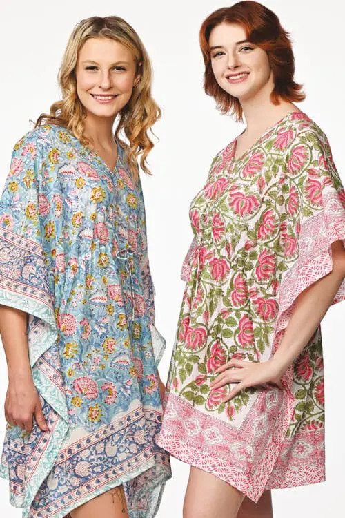 Floral Blue Cotton Caftan Dresses