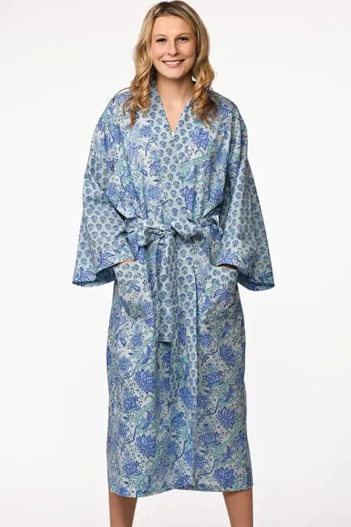 Sangita Blue Floral Kimono Robe