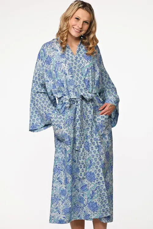 Sangita Blue Floral Kimono Robe