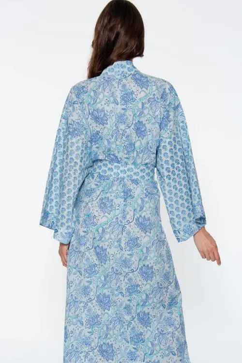 Light Blue Floral Kimono Robe