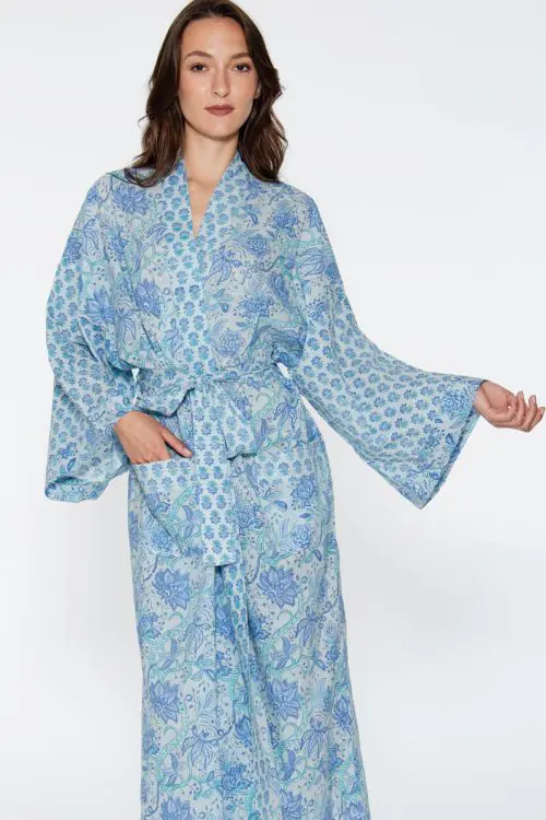 Light Blue Floral Kimono Robe