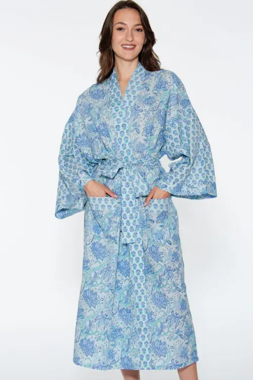 Light Blue Floral Kimono Robe