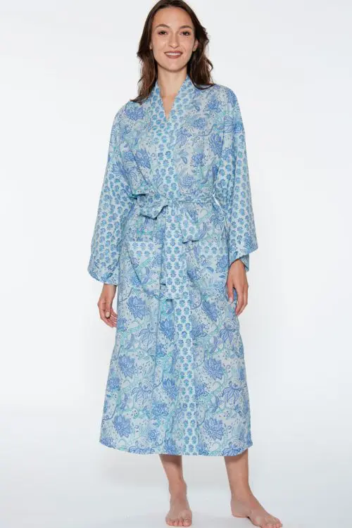 Light Blue Floral Kimono Robe