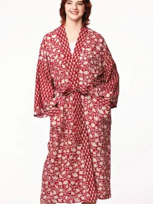 Sangita Red Floral Kimono Robe