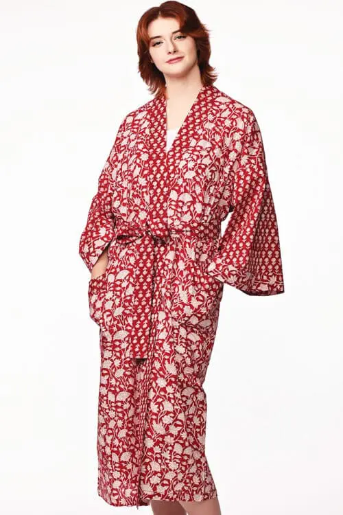 Sangita Red Floral Kimono Robe