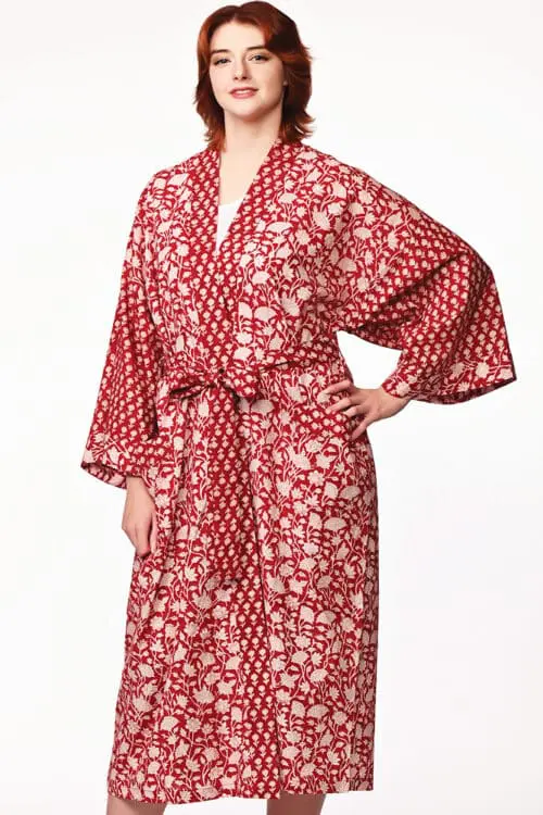 Sangita Red Floral Kimono Robe