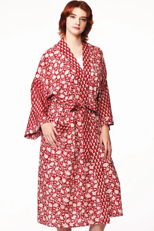 Sangita Red Floral Kimono Robe