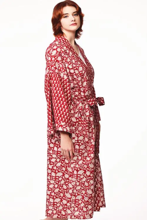 Sangita Red Floral Kimono Robe