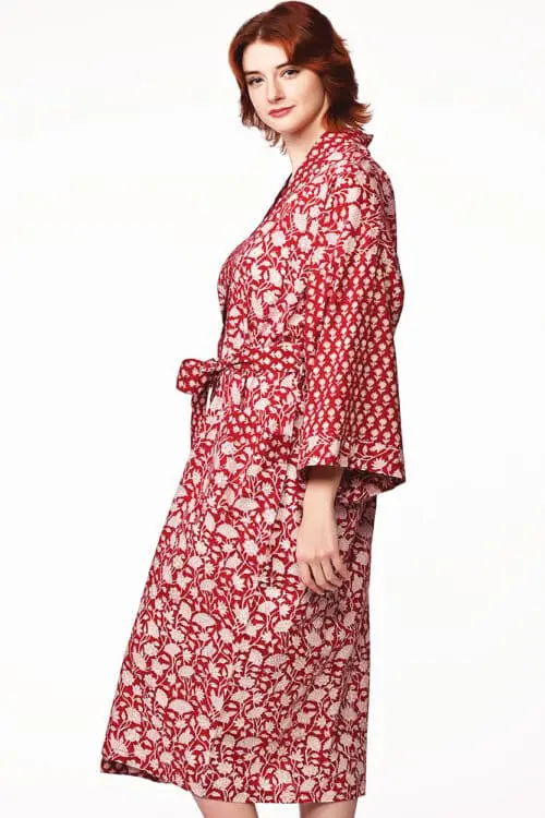 Sangita Red Floral Kimono Robe
