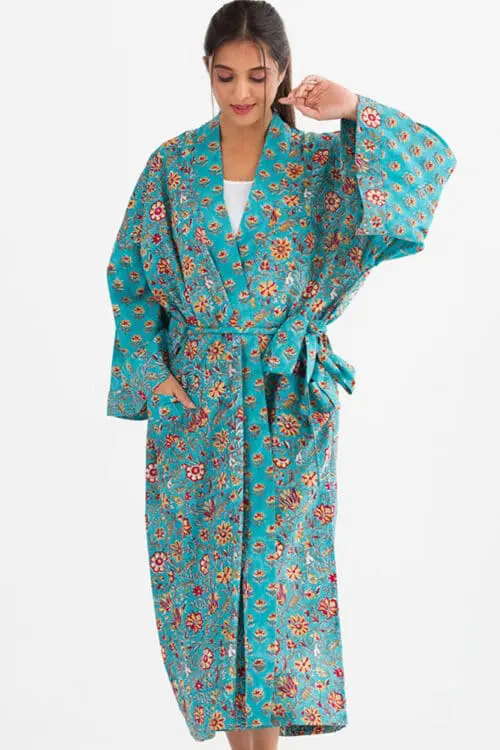 Sangita Turquoise Kimono Robe