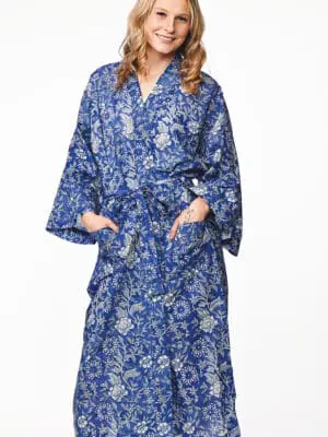 Lalita Indigo Block Print Kimono Robe