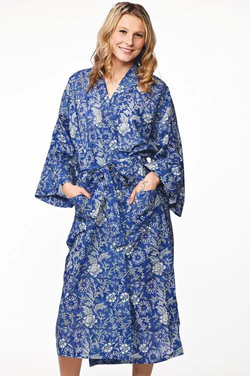 Lalita Indigo Block Print Kimono Robe