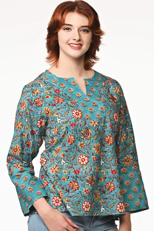 Devani Turquoise Cotton Tunic