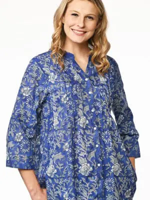 Tamira Indigo Cotton Tunic Top