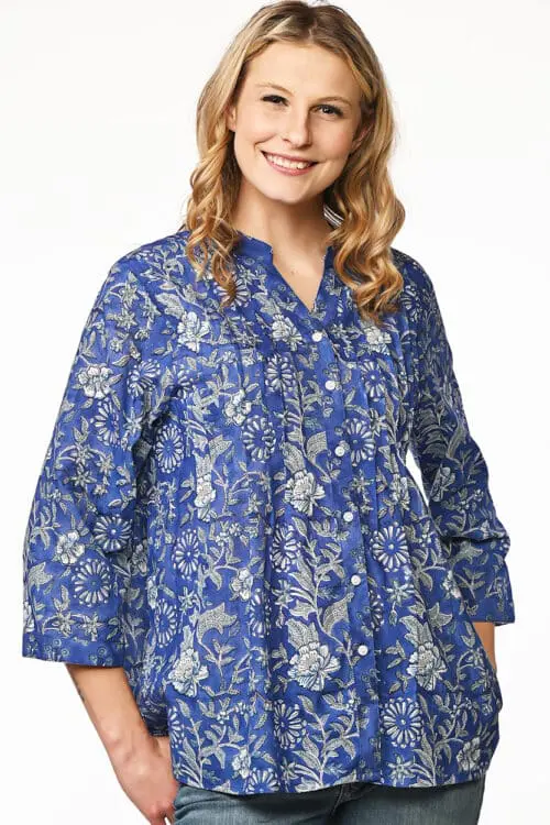 Tamira Indigo Cotton Tunic Top