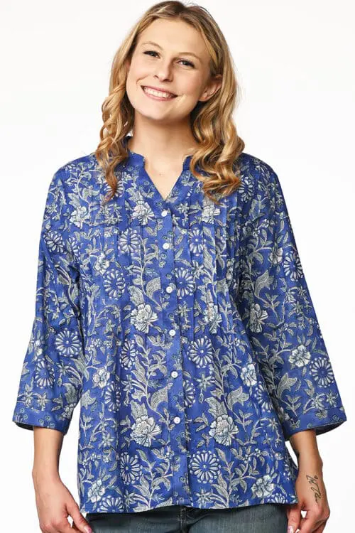Tamira Indigo Cotton Tunic Top
