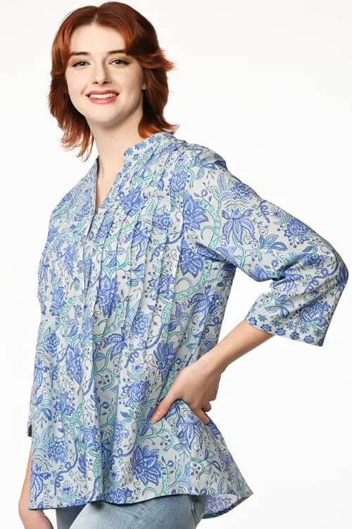 Tamira Blue Block Print Tunic Top