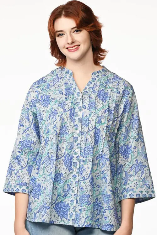 Tamira Blue Block Print Tunic Top