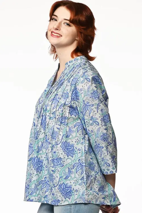 Tamira Blue Block Print Tunic Top
