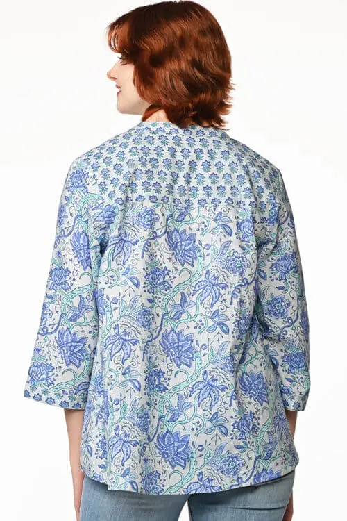 Tamira Blue Block Print Tunic Top