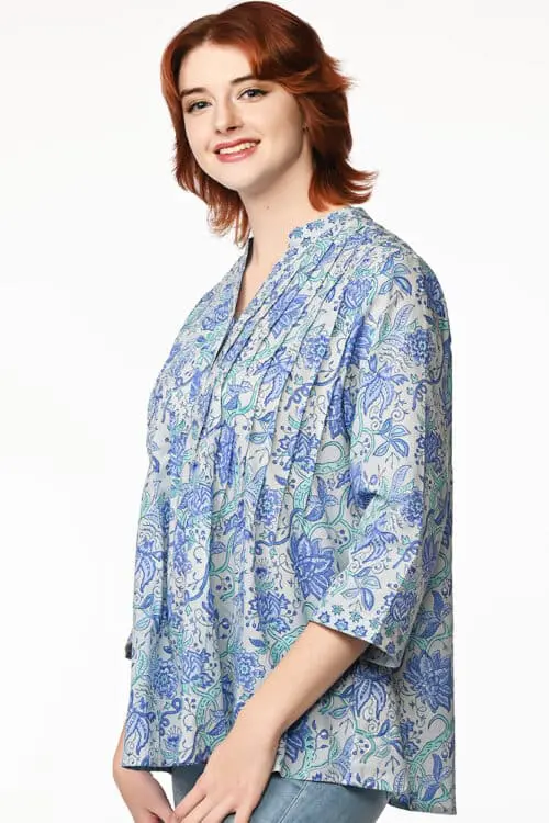 Tamira Blue Block Print Tunic Top