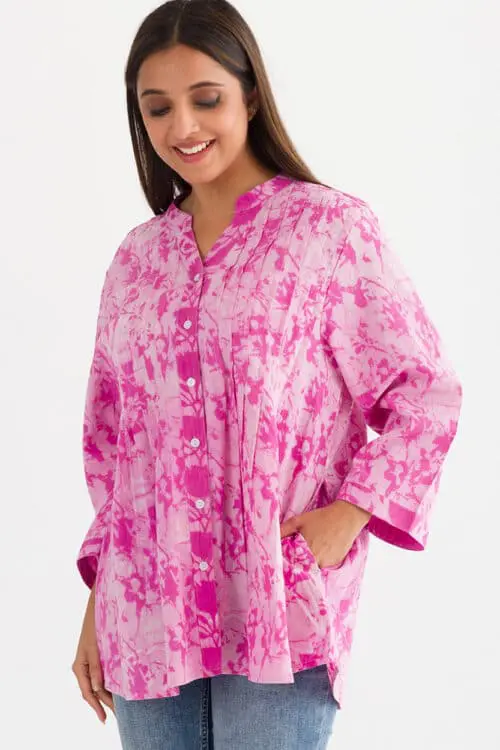 Tamira Pink Block Print Tunic Top