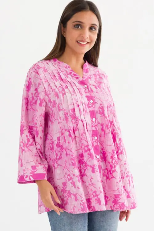 Tamira Pink Block Print Tunic Top