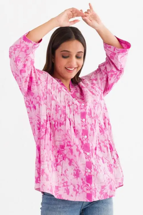 Tamira Pink Block Print Tunic Top