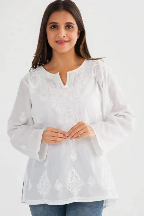Saheli White Lucknowi Top