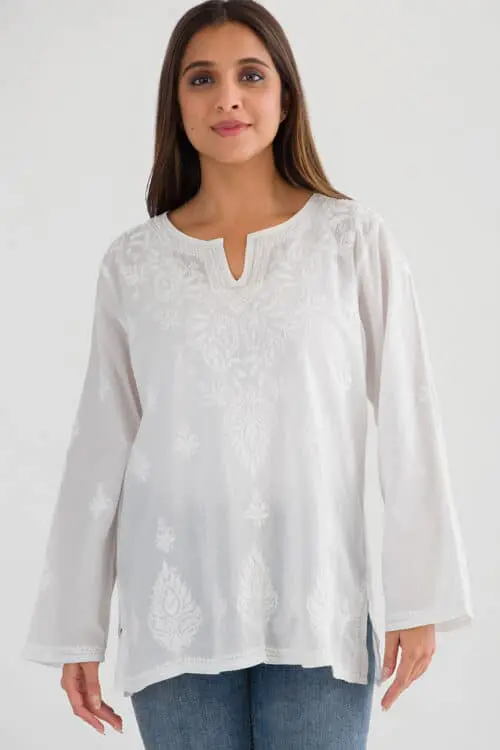 Saheli White Lucknowi Top