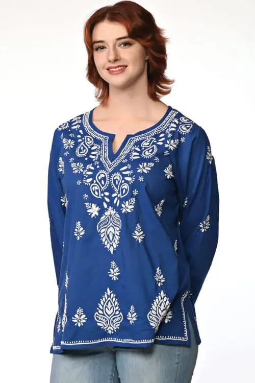 Saheli Navy Blue Embroidered Top