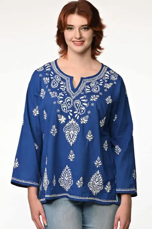 Saheli Navy Blue Embroidered Top