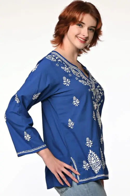 Saheli Navy Blue Embroidered Top
