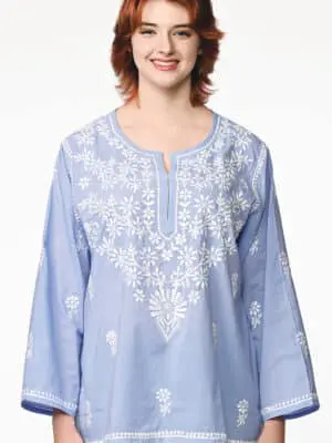 Tara Soft Blue Embroidered Tunic