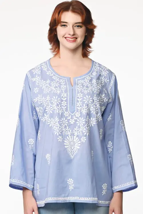 Tara Soft Blue Embroidered Tunic