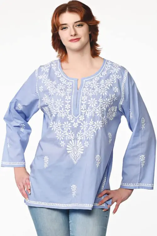 Tara Soft Blue Embroidered Tunic