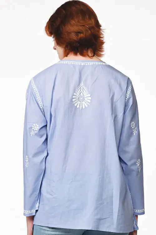 Tara Soft Blue Embroidered Tunic