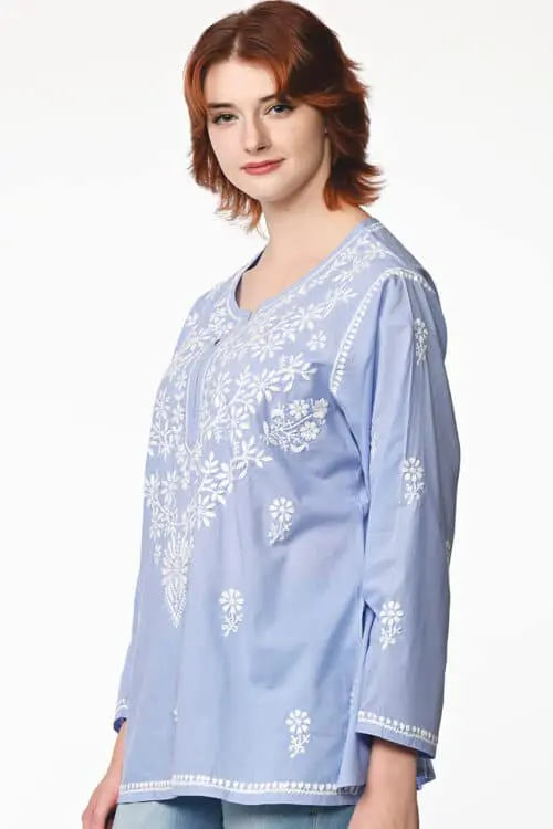 Tara Soft Blue Embroidered Tunic