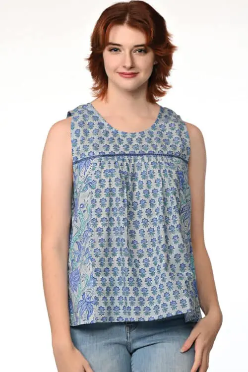 Pavitra Blue Floral Sleeveless Top