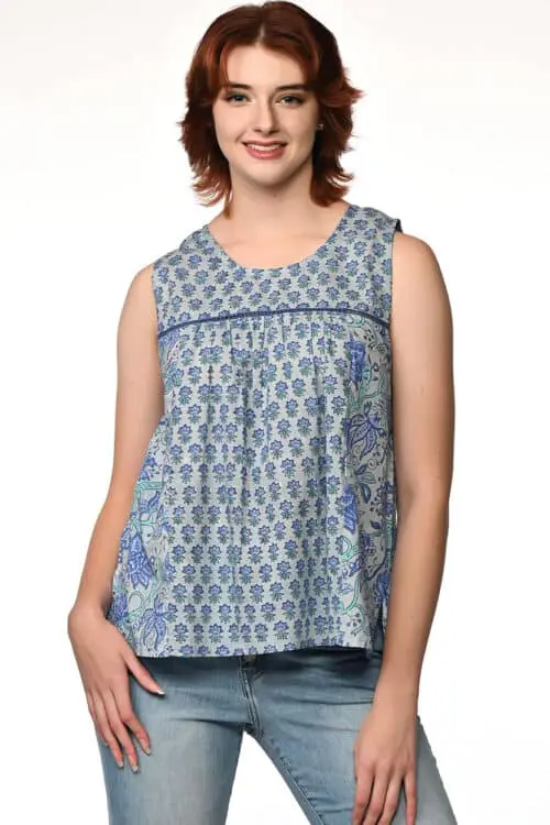 Pavitra Blue Floral Sleeveless Top