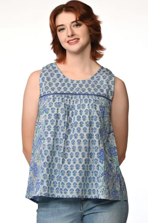 Pavitra Blue Floral Sleeveless Top