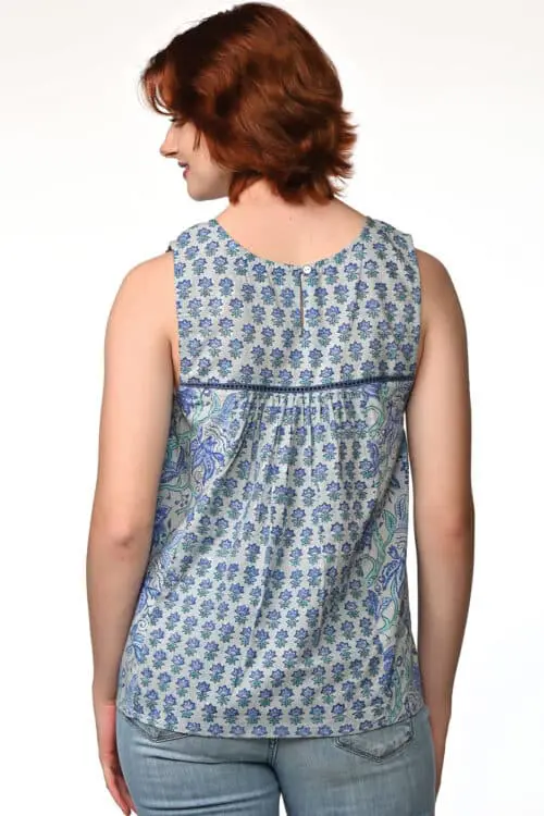 Pavitra Blue Floral Sleeveless Top