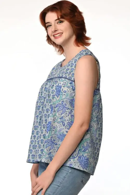 Pavitra Blue Floral Sleeveless Top
