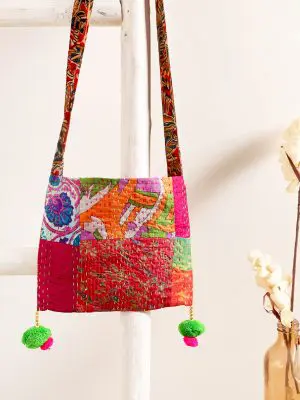 Silk Kantha Pom Pom Bag