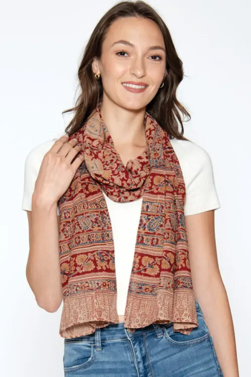 Red Kalamkari Scarf