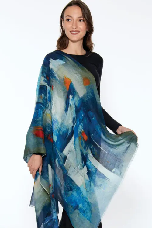 Amiya Navy Blue Wool Shawl