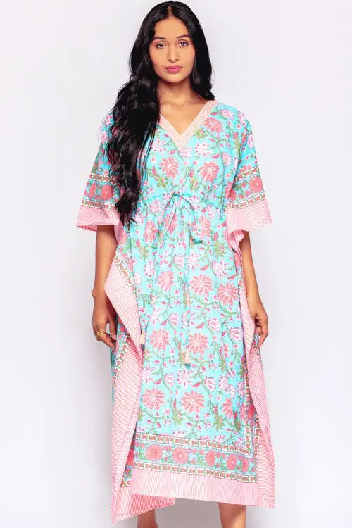 Anjali Turquoise Floral Caftan